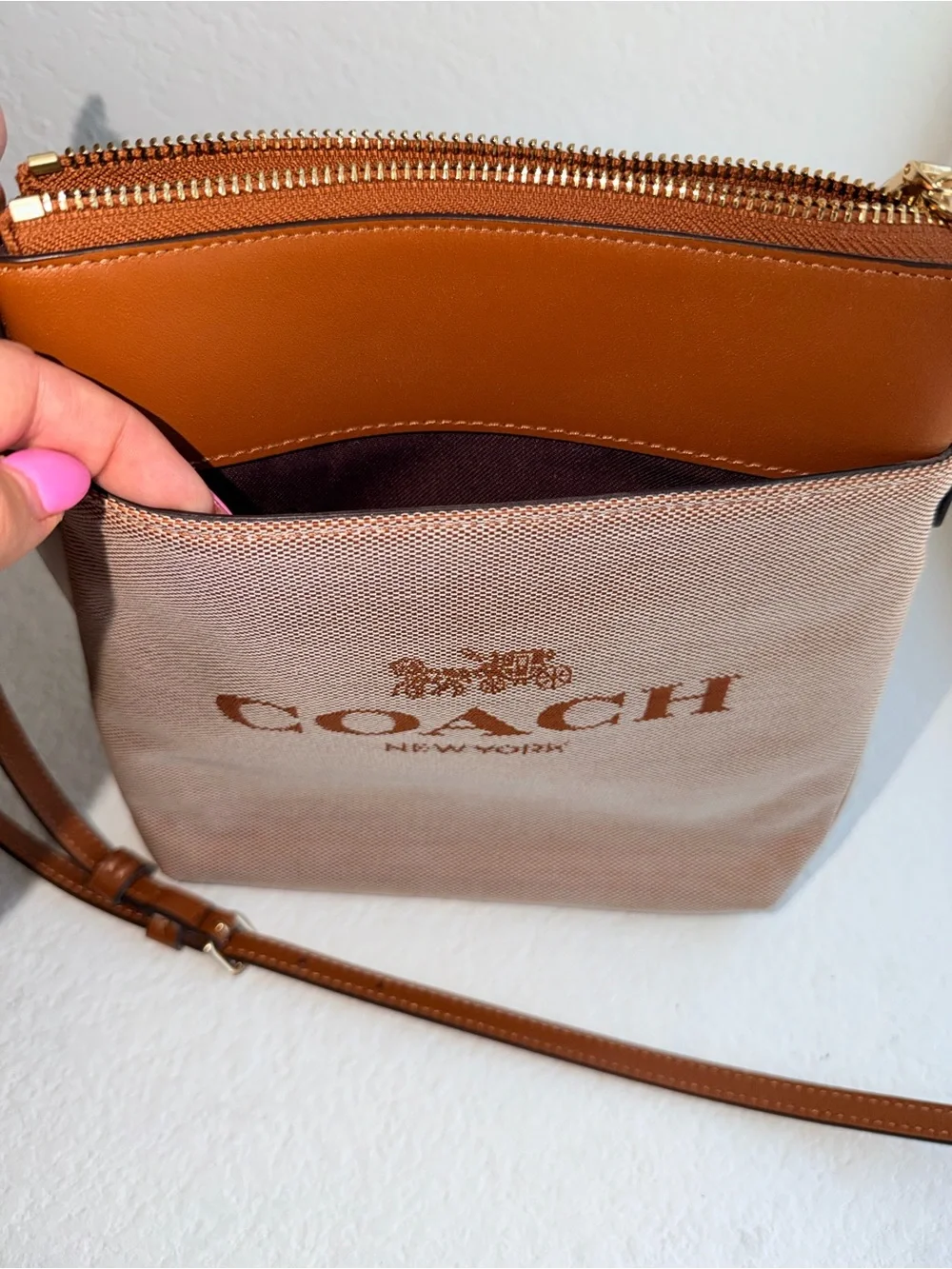 Coach Crossbody Bag in Tan and Beige